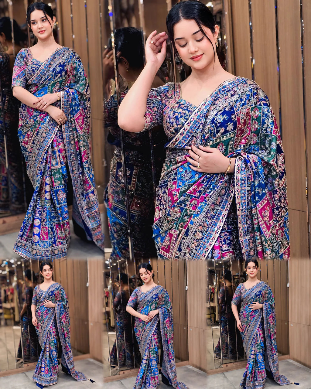 Celebrity Inspired Cocktail saree purple with Sequence & Blouse