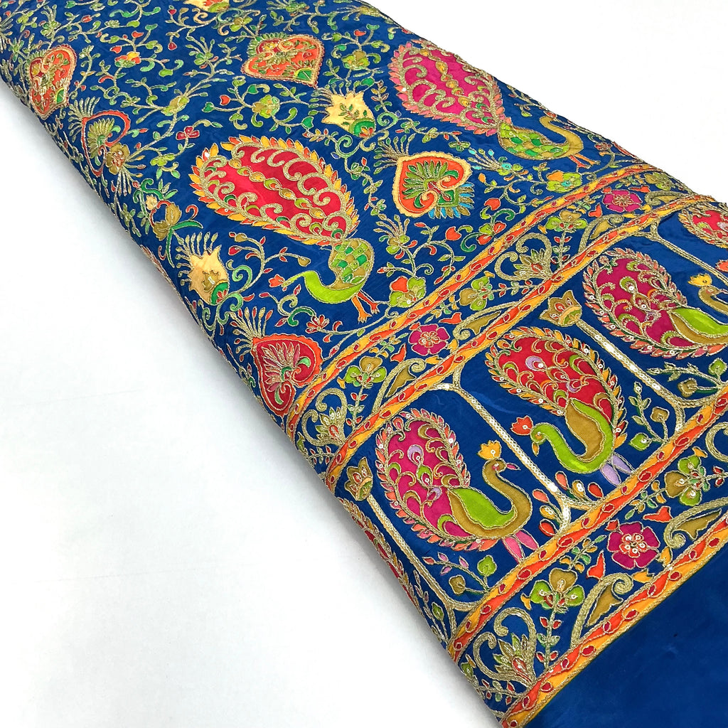 Bright color peacock designer embroidery printed crepe (perfect for mens Kurta )