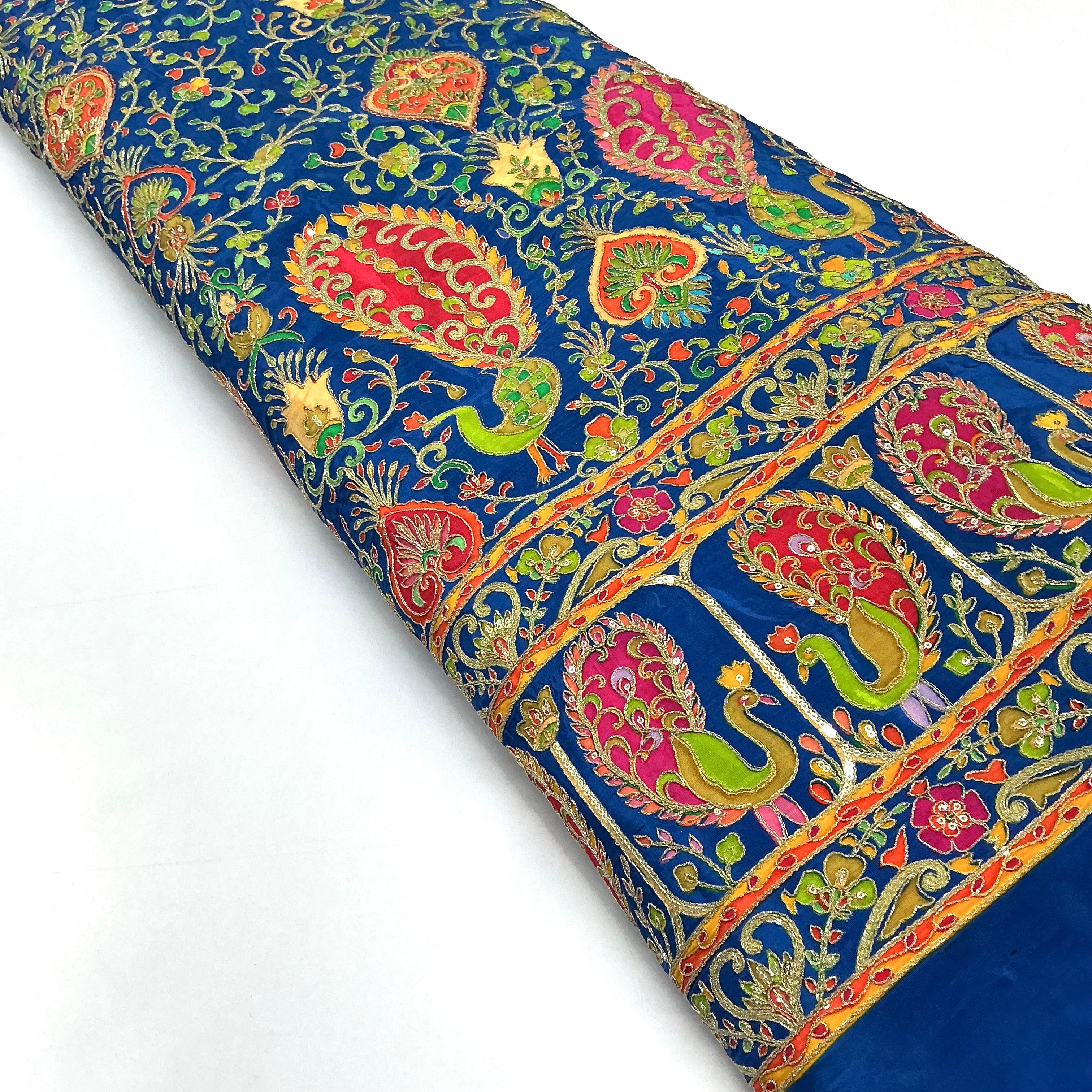 Bright color peacock designer embroidery printed crepe (perfect for mens Kurta )