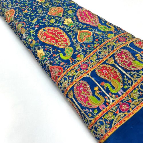 Bright color peacock designer embroidery printed crepe (perfect for mens Kurta )