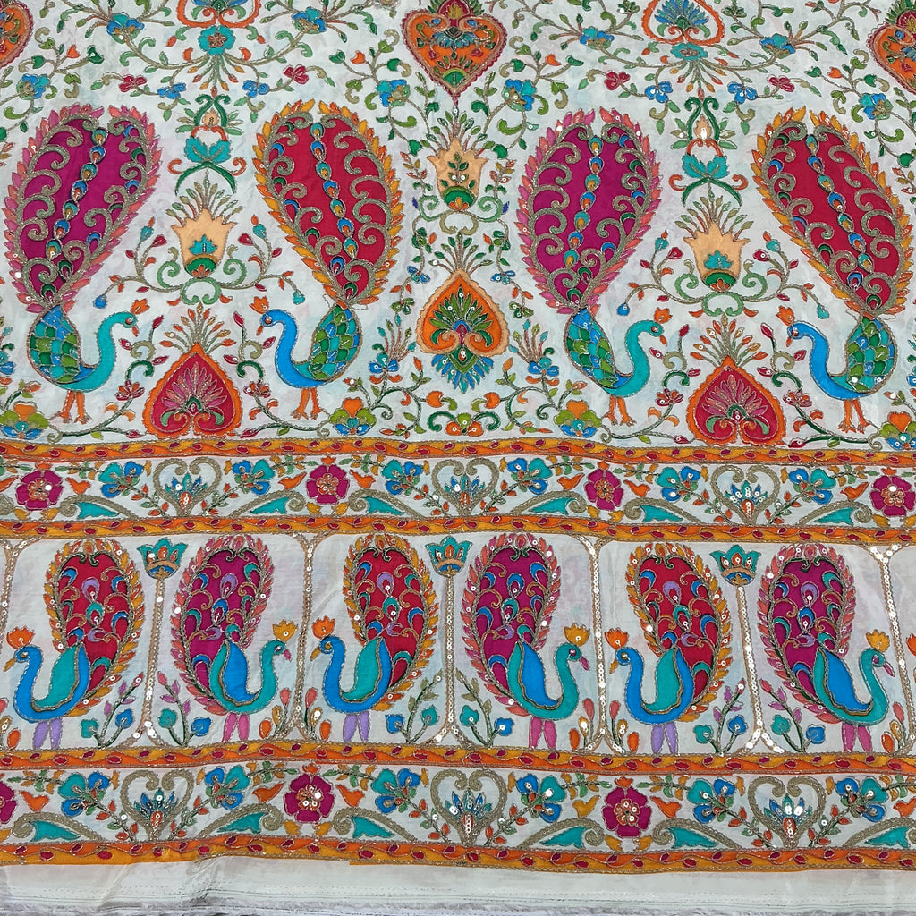 Bright color peacock designer embroidery printed crepe (perfect for mens Kurta )