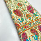 Bright color peacock designer embroidery printed crepe (perfect for mens Kurta )