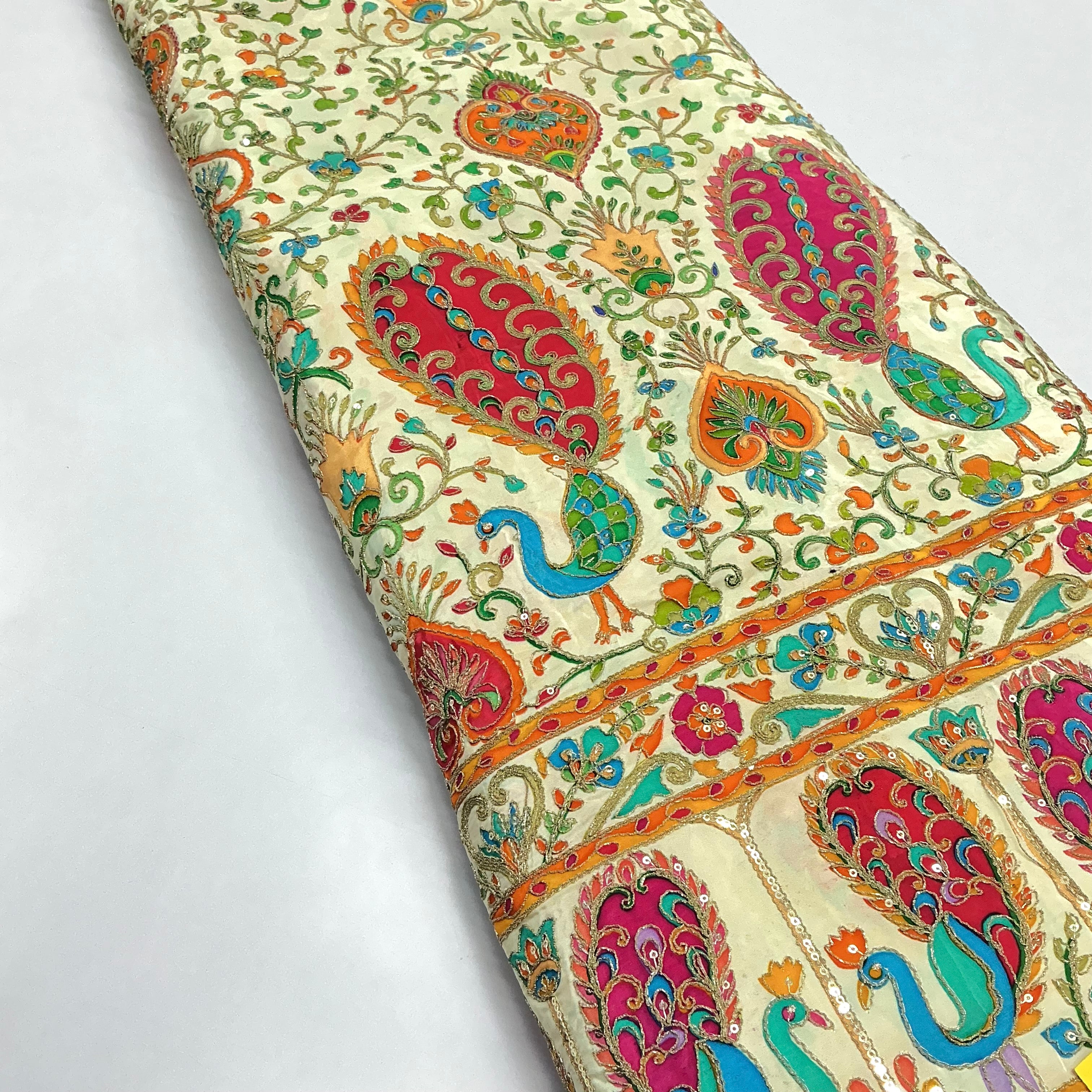 Bright color peacock designer embroidery printed crepe (perfect for mens Kurta )