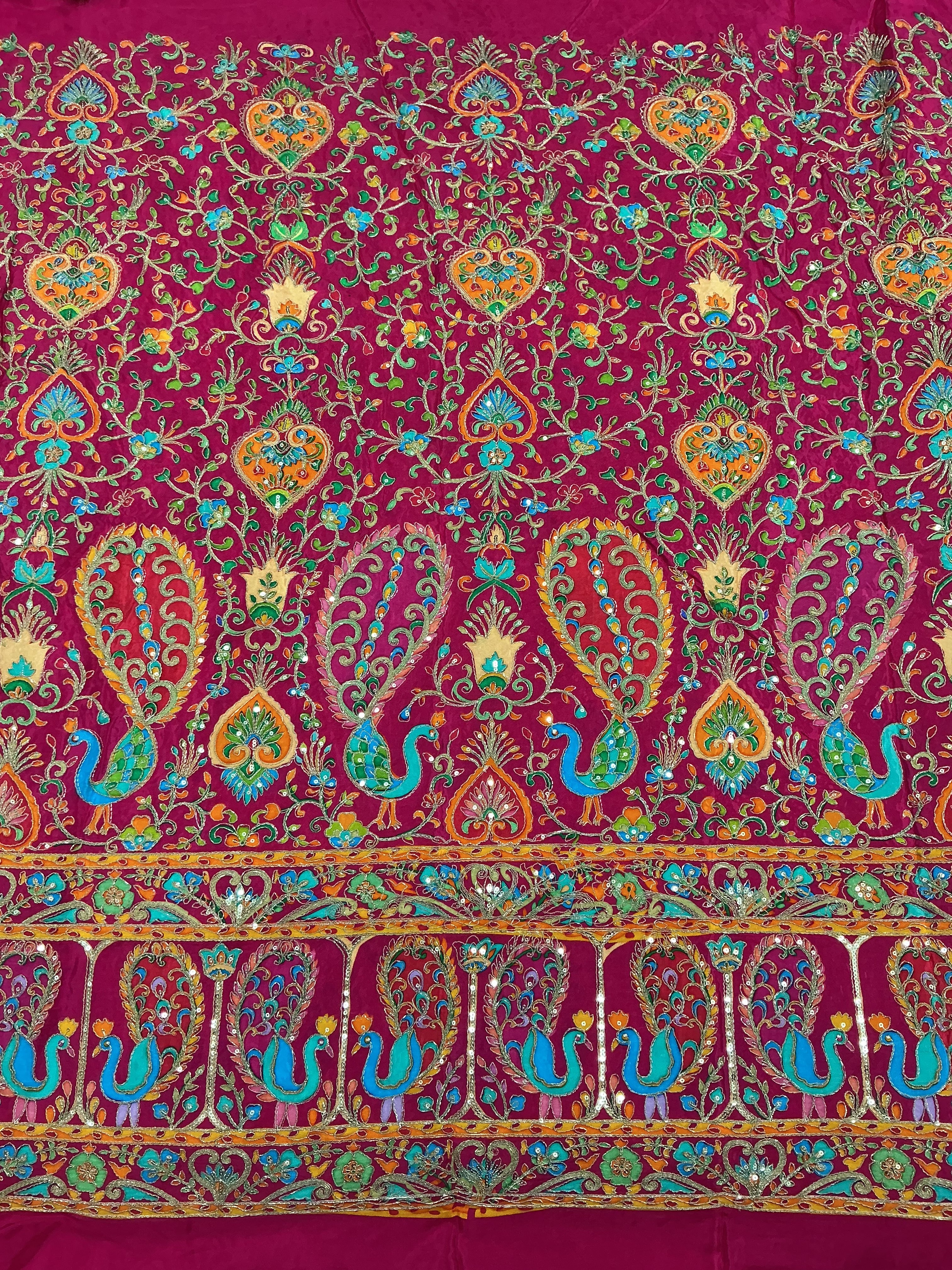 Bright color peacock designer embroidery printed crepe (perfect for mens Kurta )