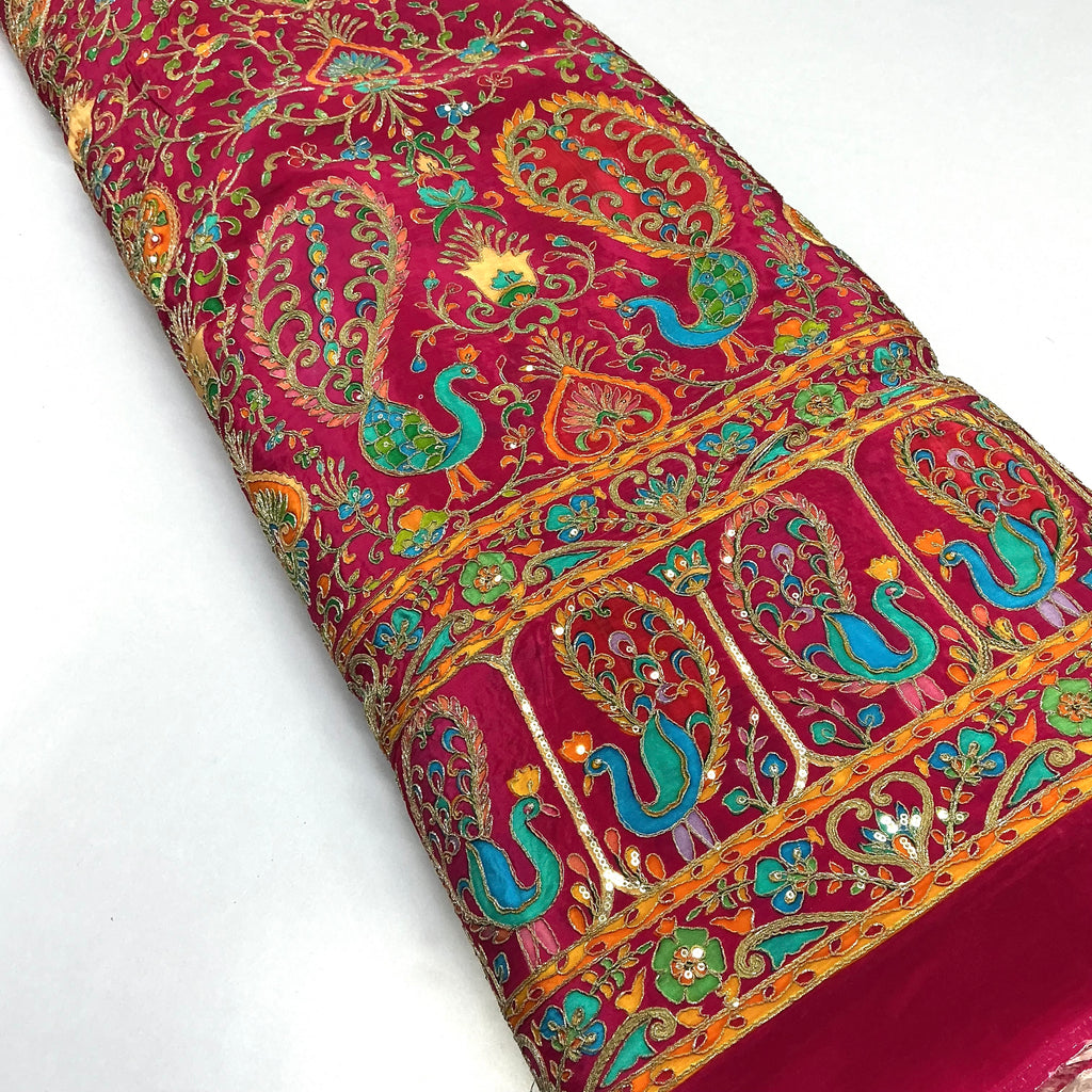 Bright color peacock designer embroidery printed crepe (perfect for mens Kurta )