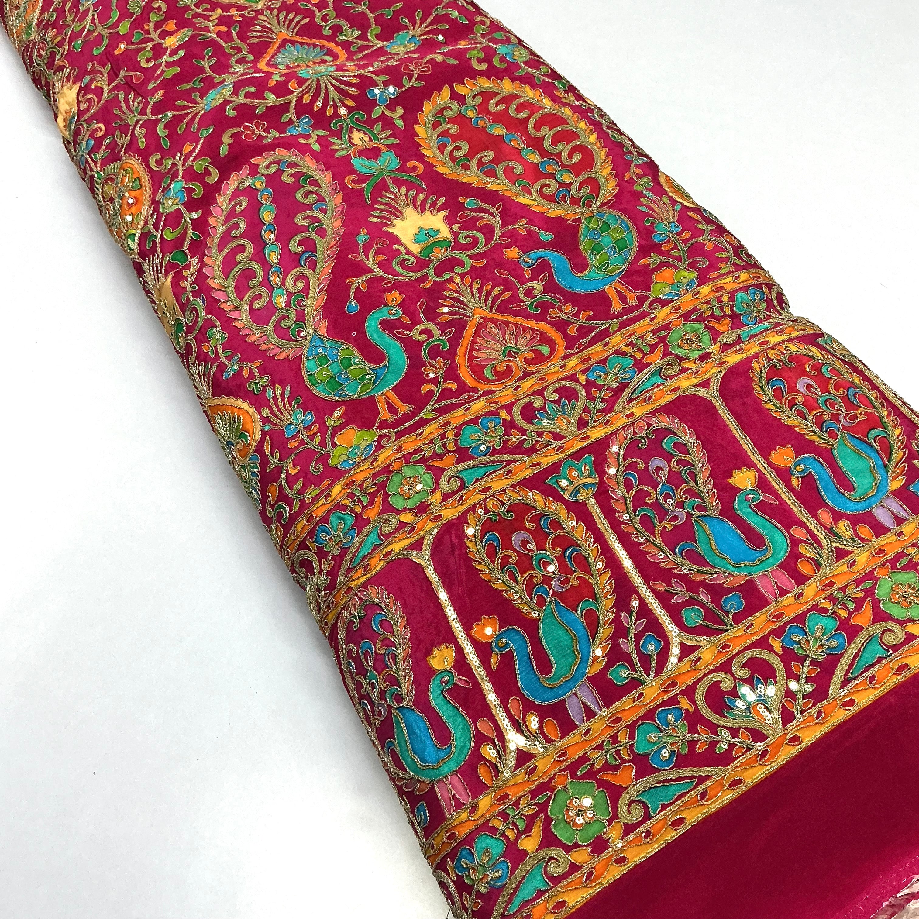 Bright color peacock designer embroidery printed crepe (perfect for mens Kurta )