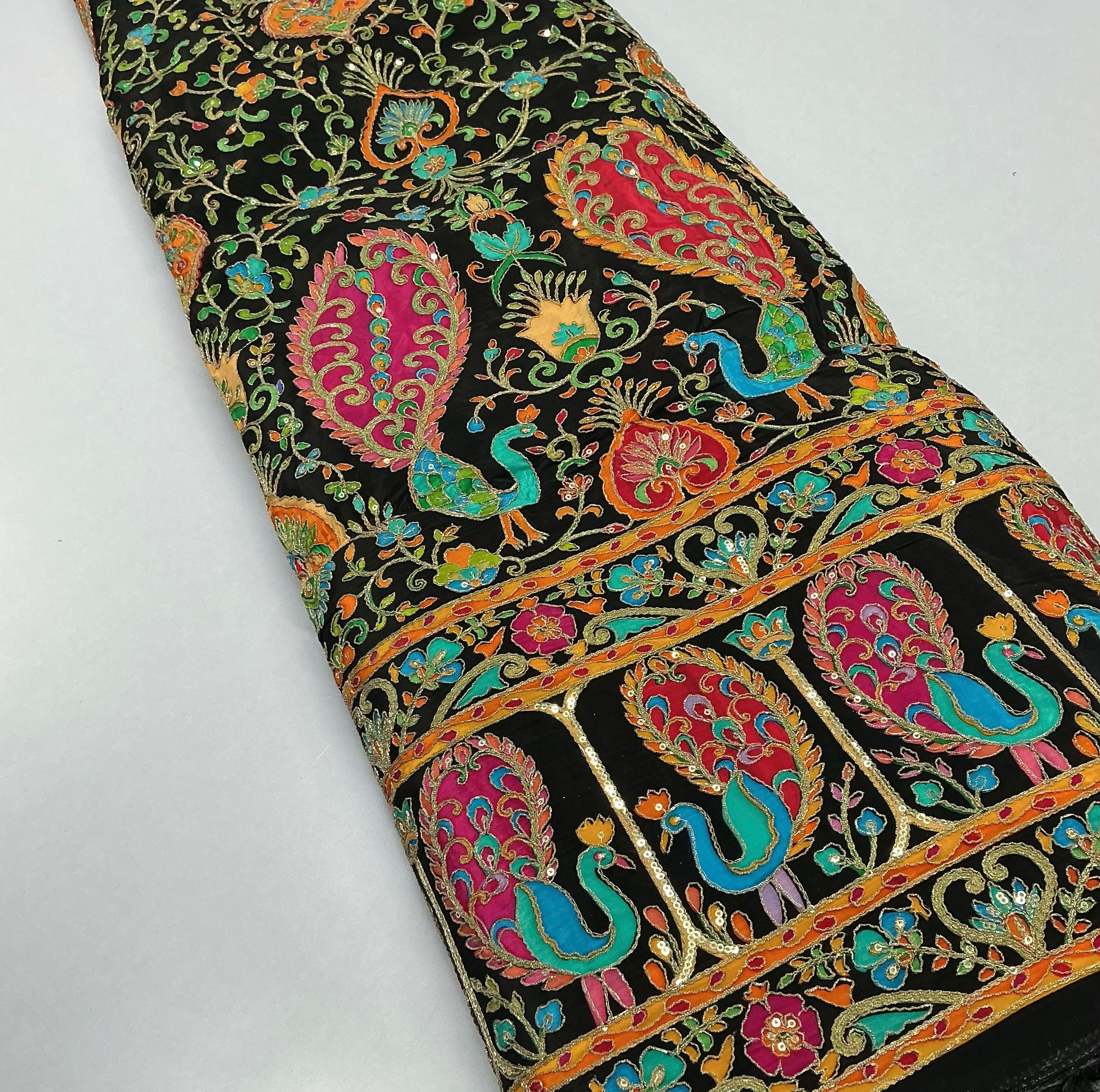 Bright color peacock designer embroidery printed crepe (perfect for mens Kurta )