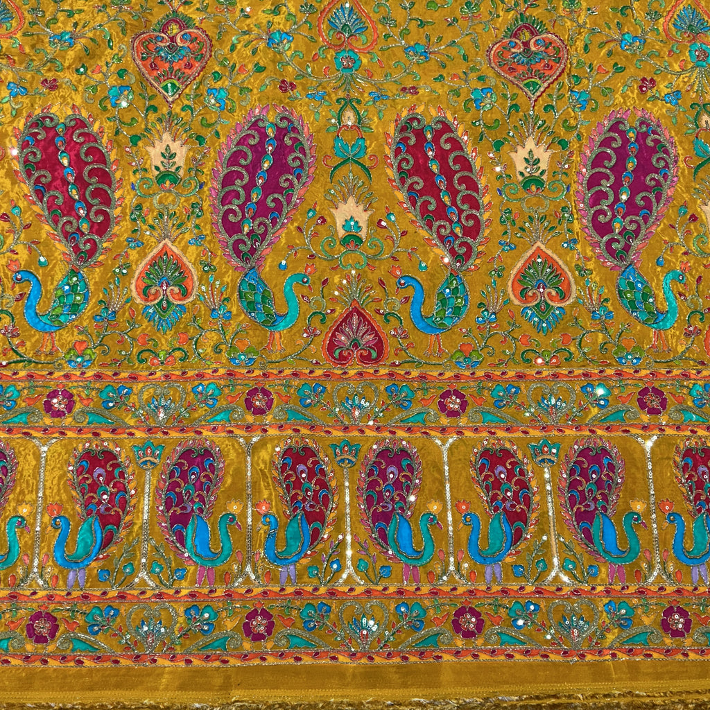 Bright color peacock designer embroidery printed crepe (perfect for mens Kurta )