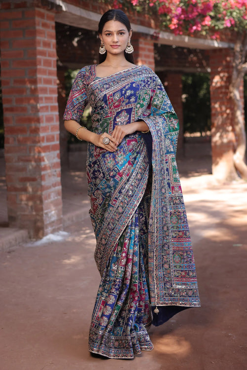 Celebrity Inspired Cocktail saree purple with Sequence & Blouse