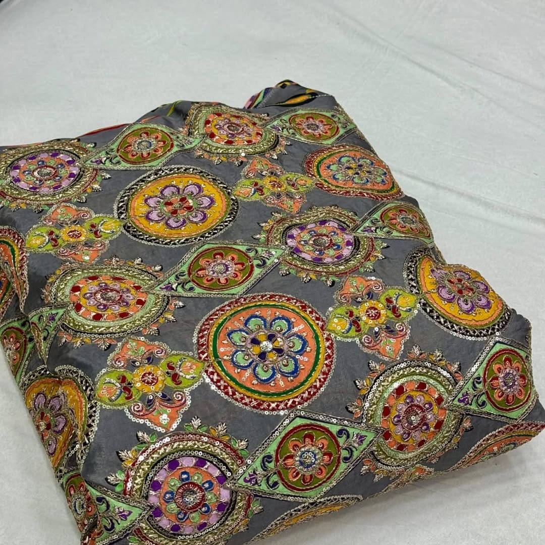 MULTICOLOR embroidery print natural crepe (perfect for mens Kurta )