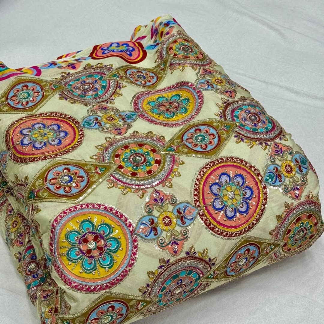 MULTICOLOR embroidery print natural crepe (perfect for mens Kurta )