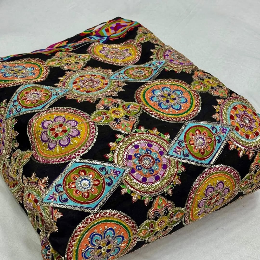 MULTICOLOR embroidery print natural crepe (perfect for mens Kurta )