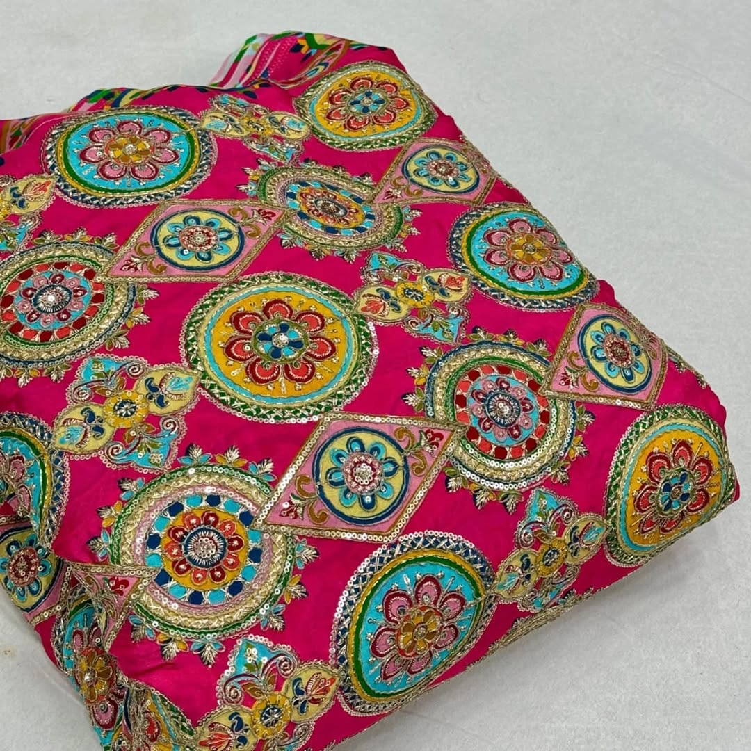 MULTICOLOR embroidery print natural crepe (perfect for mens Kurta )