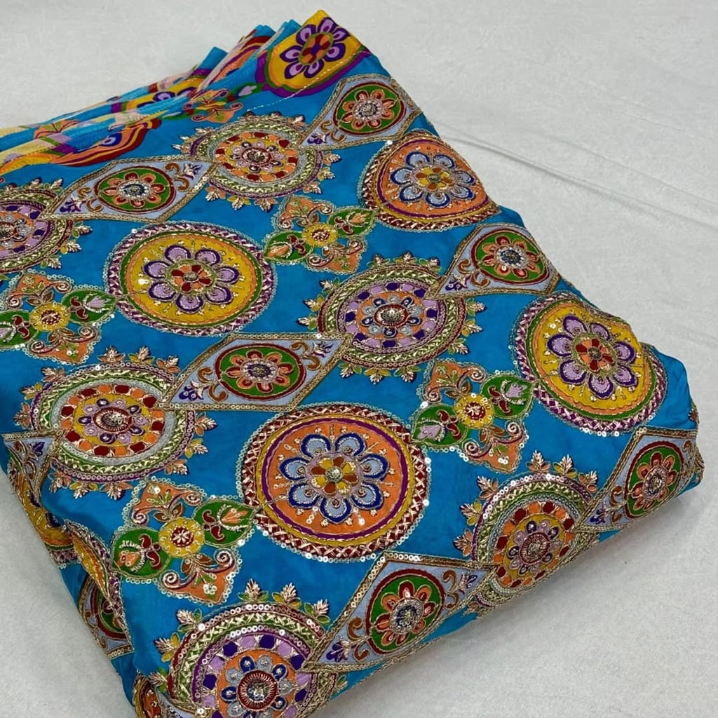 MULTICOLOR embroidery print natural crepe (perfect for mens Kurta )