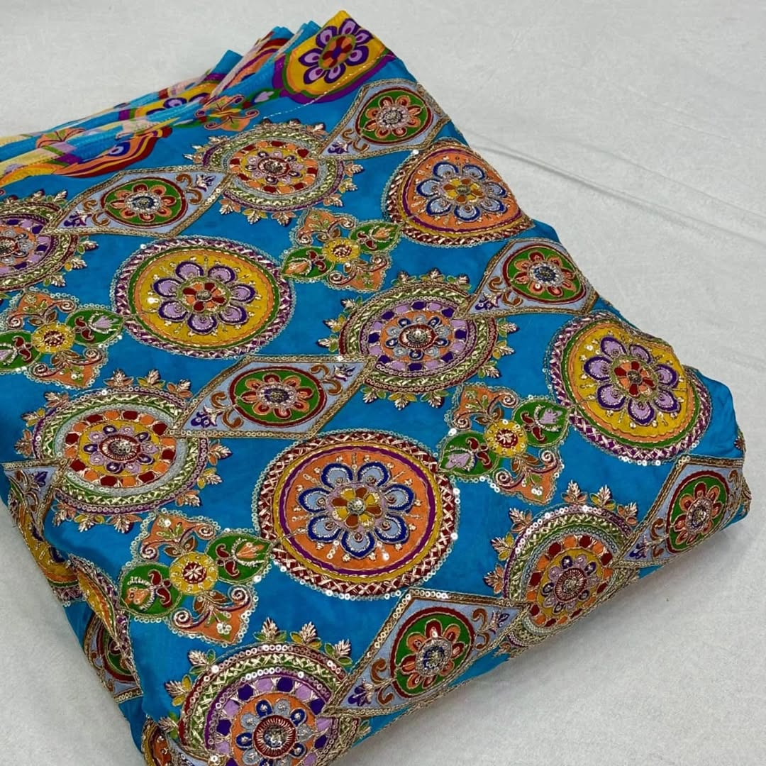 MULTICOLOR embroidery print natural crepe (perfect for mens Kurta )