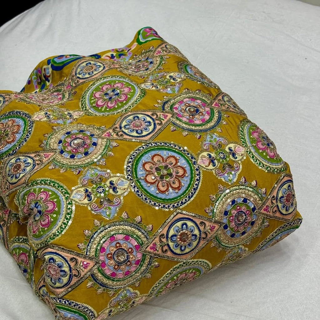 MULTICOLOR embroidery print natural crepe (perfect for mens Kurta )