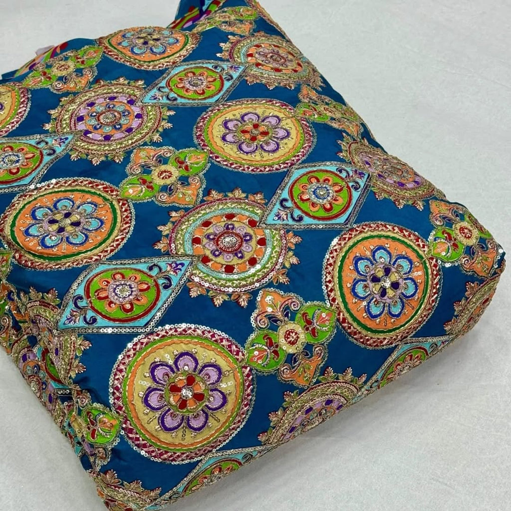 MULTICOLOR embroidery print natural crepe (perfect for mens Kurta )