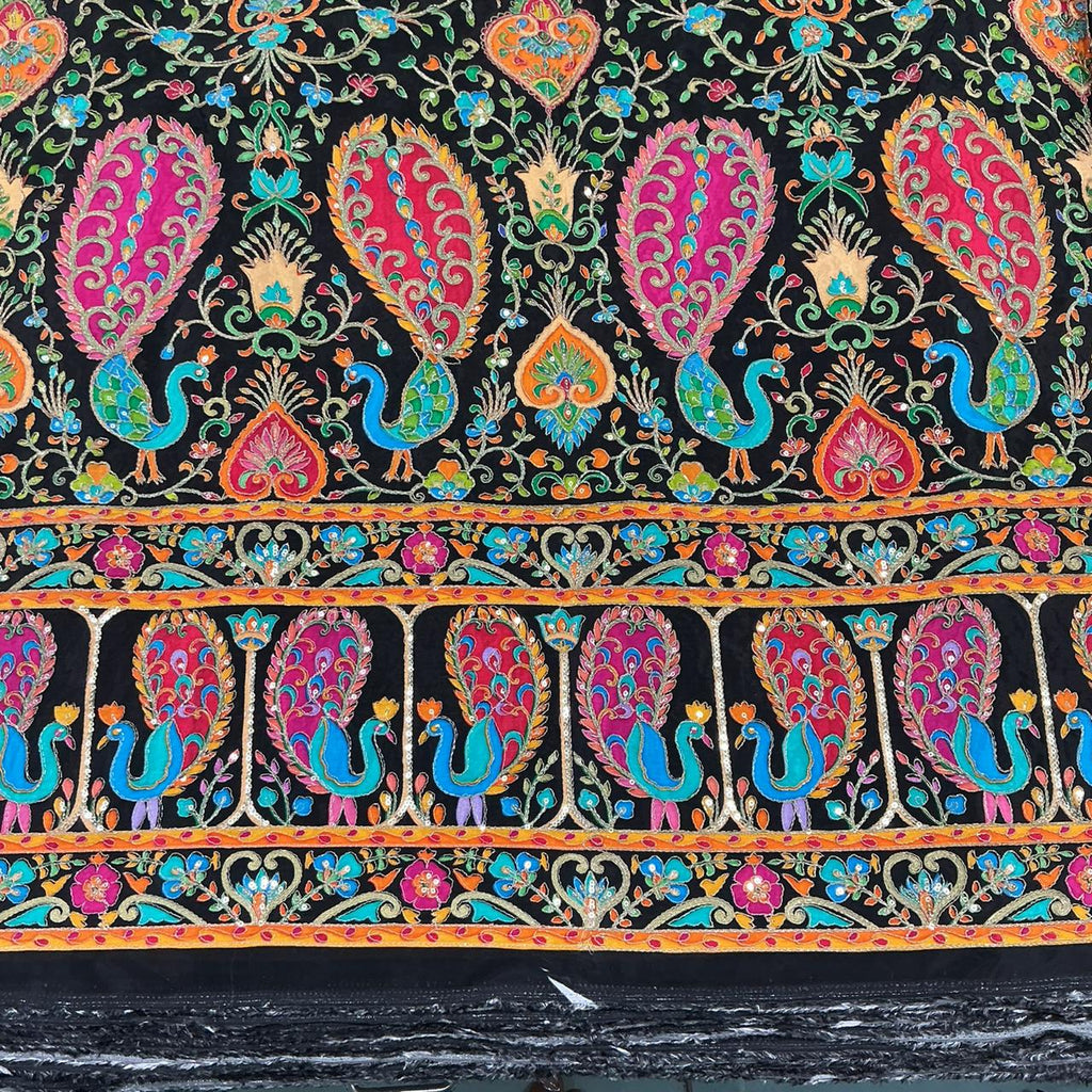 Black color Rajwadi Embroidery Position Printed Fabric 48 Inch width ( only fabric )