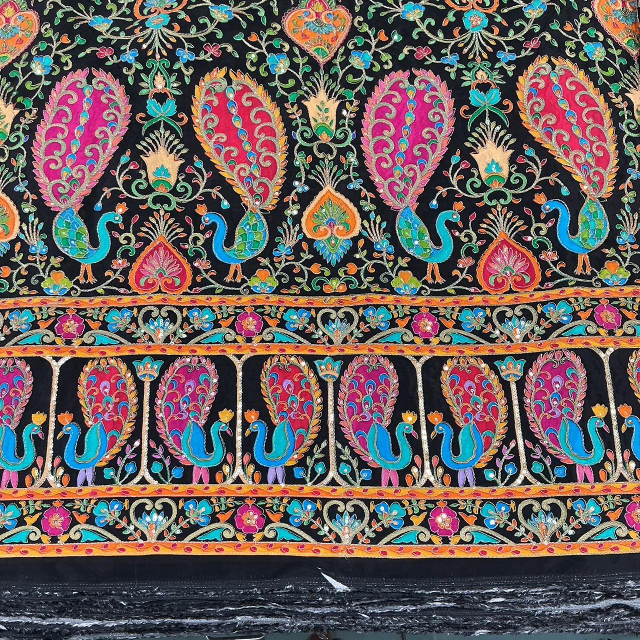 Black color Rajwadi Embroidery Position Printed Fabric 48 Inch width ( only fabric )