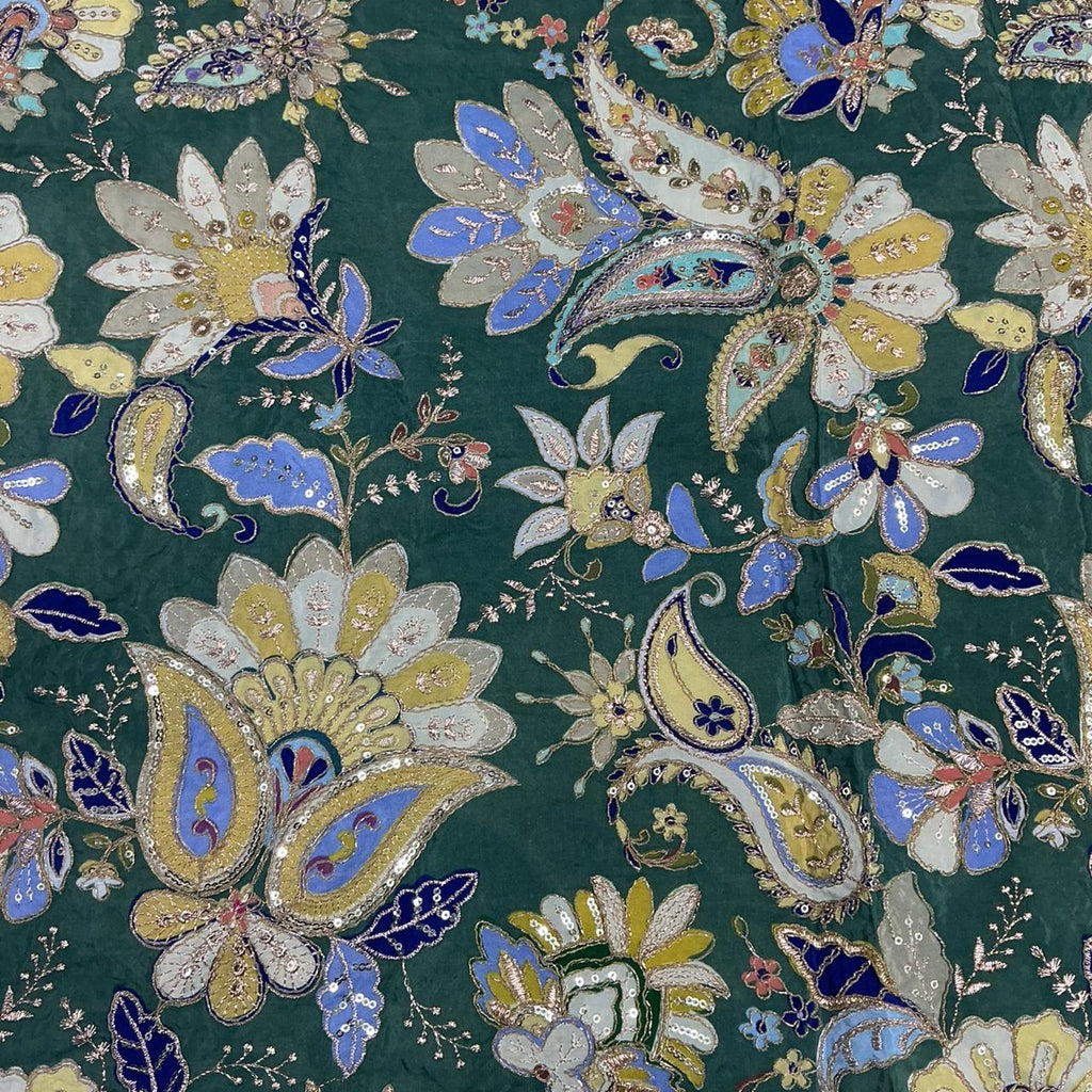 Pure Crepe Rajwadi embroidery Work Position Print Gown Dress Fabric For weddings