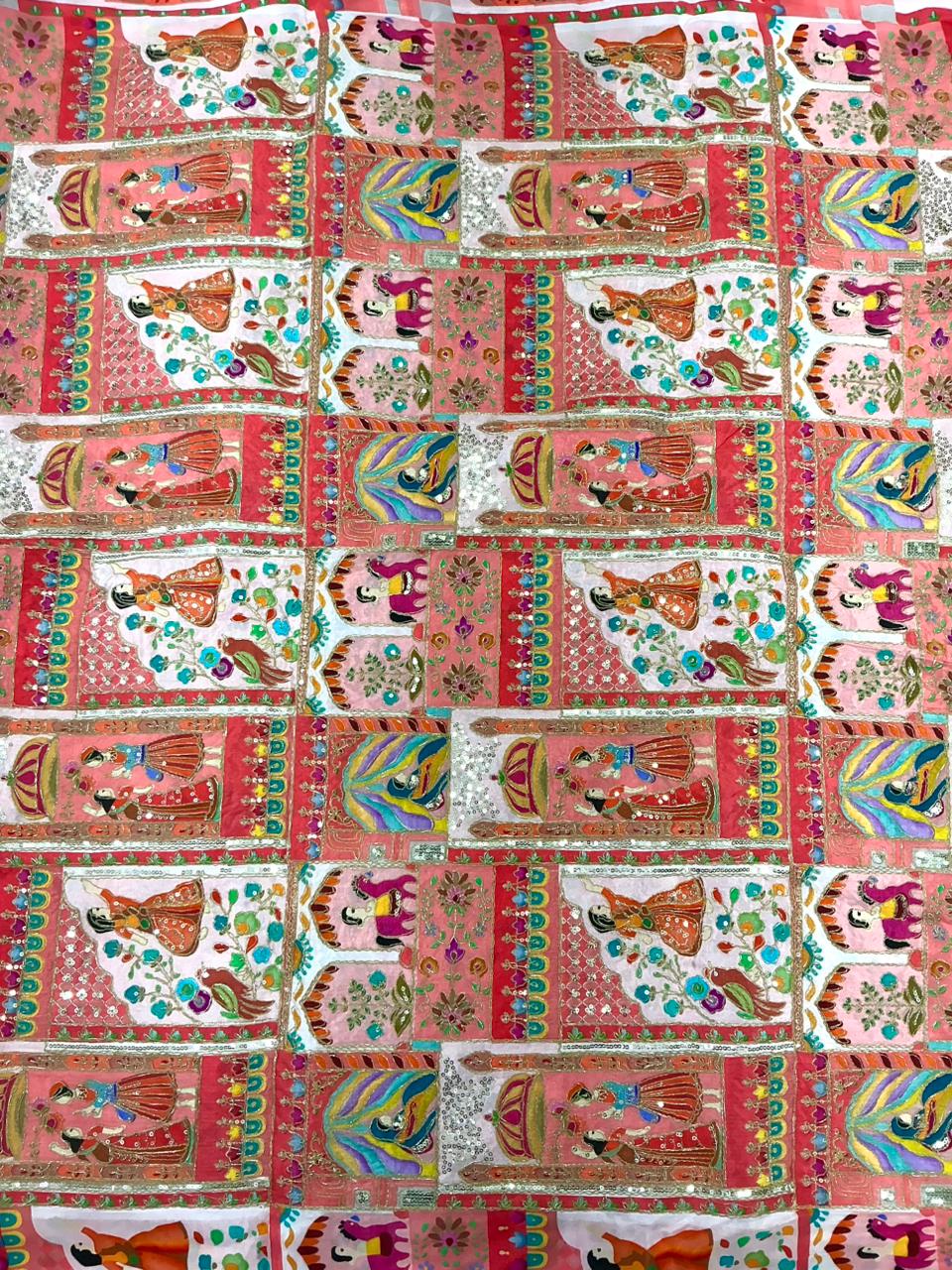 Pastel Color Pure Crepe Raja rani Pattern embroidery position print Men's Sherwani fabric