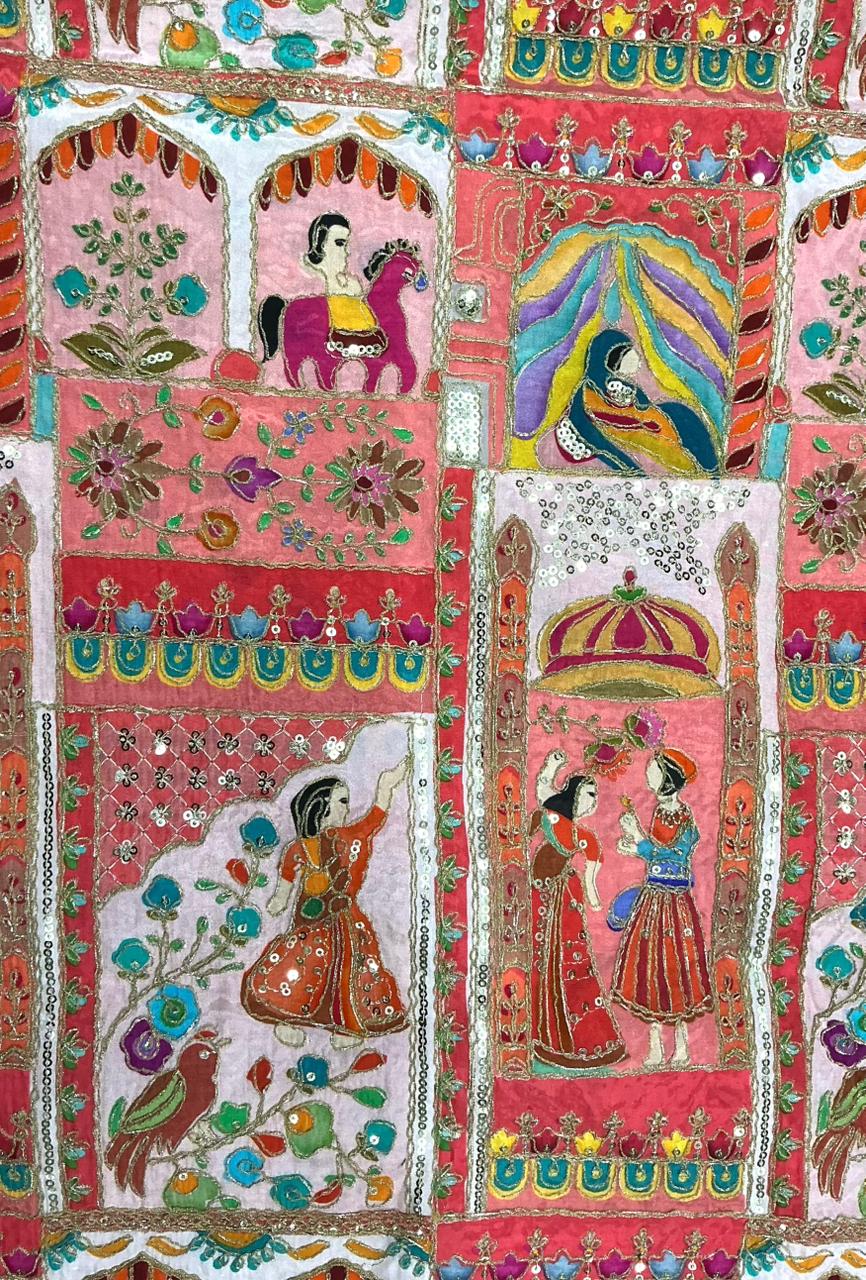 Pastel Color Pure Crepe Raja rani Pattern embroidery position print Men's Sherwani fabric