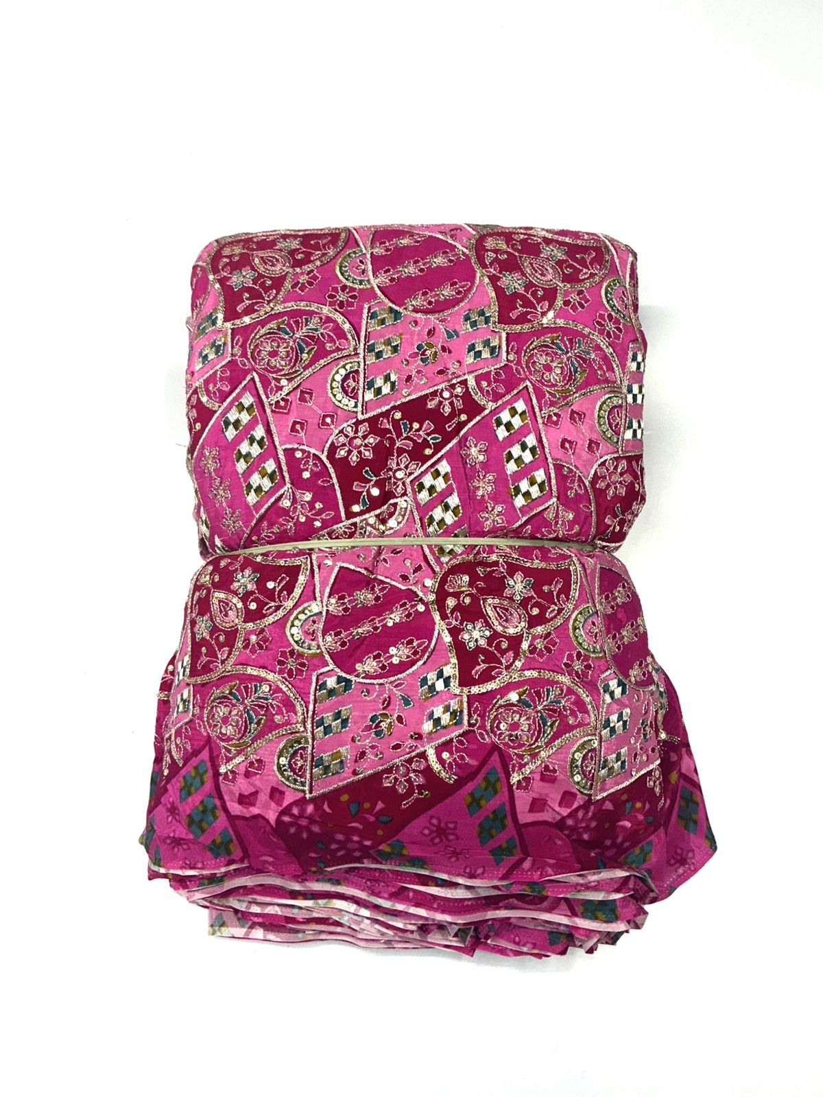 Pink Crepe Zari embroidery natural crepe ( Only Fabric )