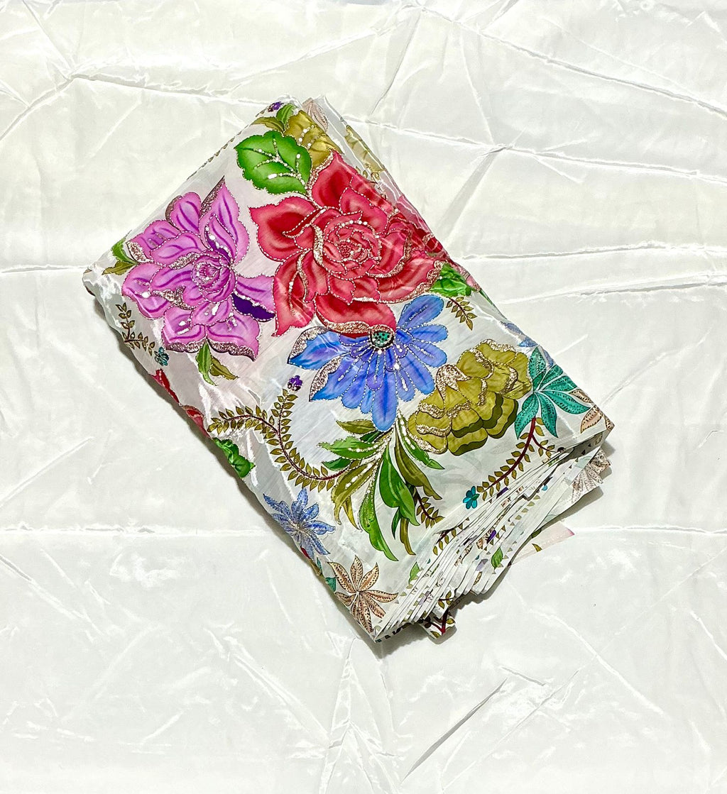 Zari with Sequins Floral Positional Print On  Pure Crepe Fabric