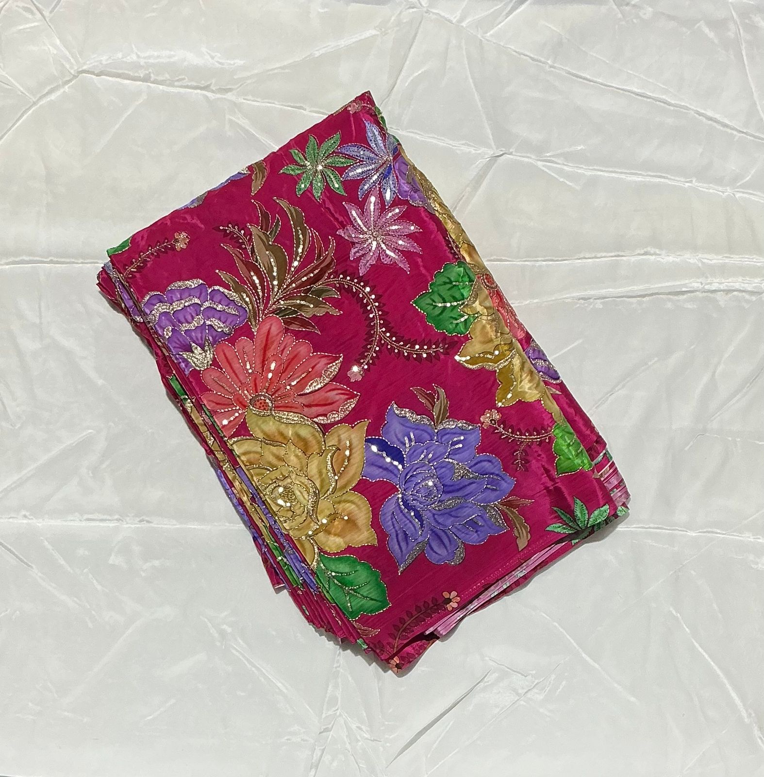 Zari with Sequins Floral Positional Print On  Pure Crepe Fabric