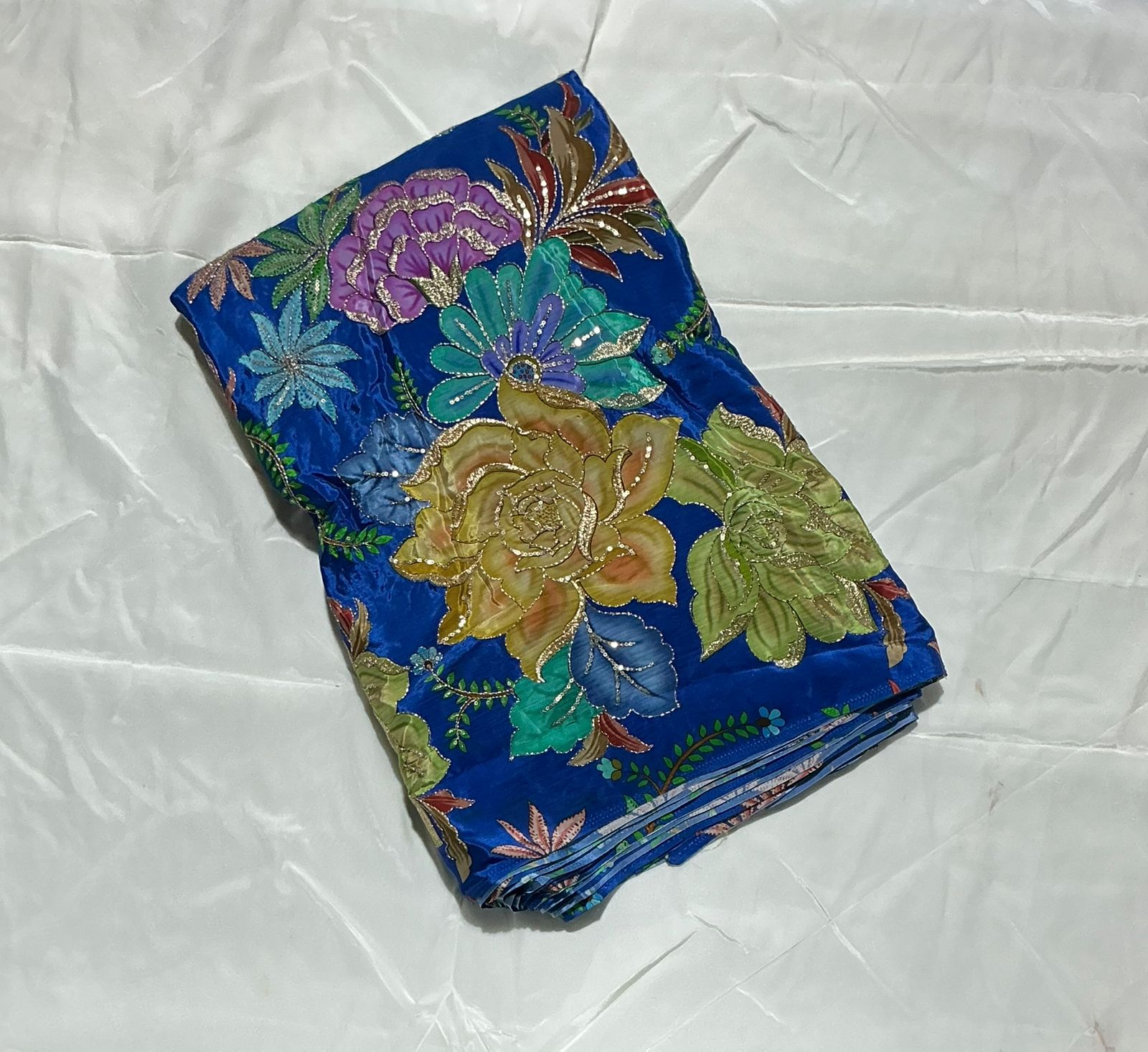 Zari with Sequins Floral Positional Print On  Pure Crepe Fabric