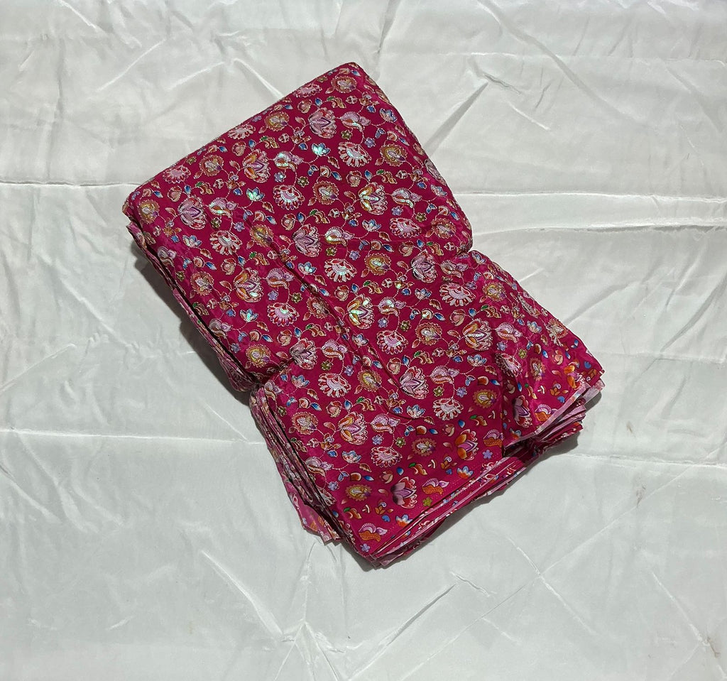 Small Floral embroidery worked position printed natural crepe fabric 5 color set