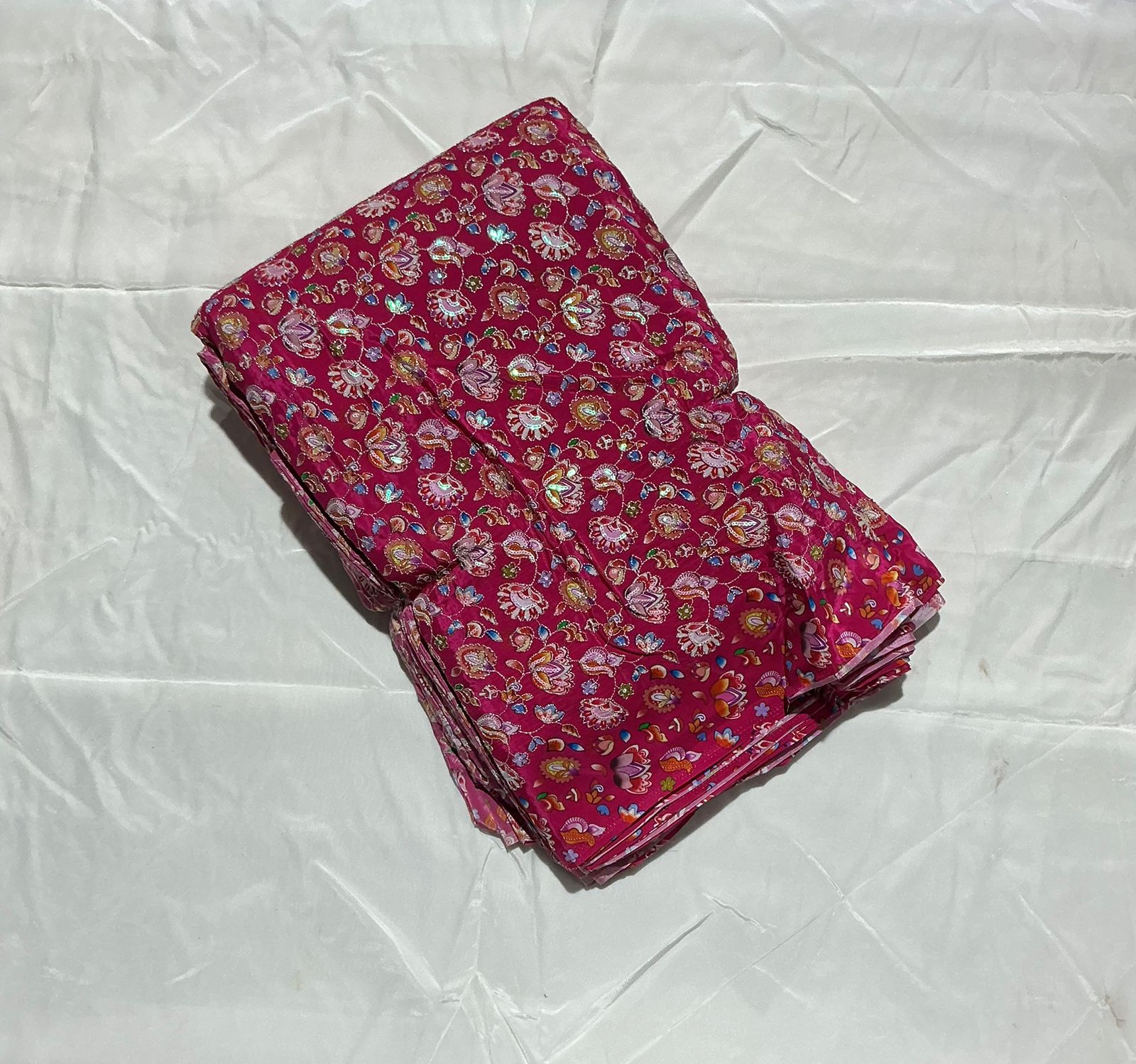 Small Floral embroidery worked position printed natural crepe fabric 5 color set