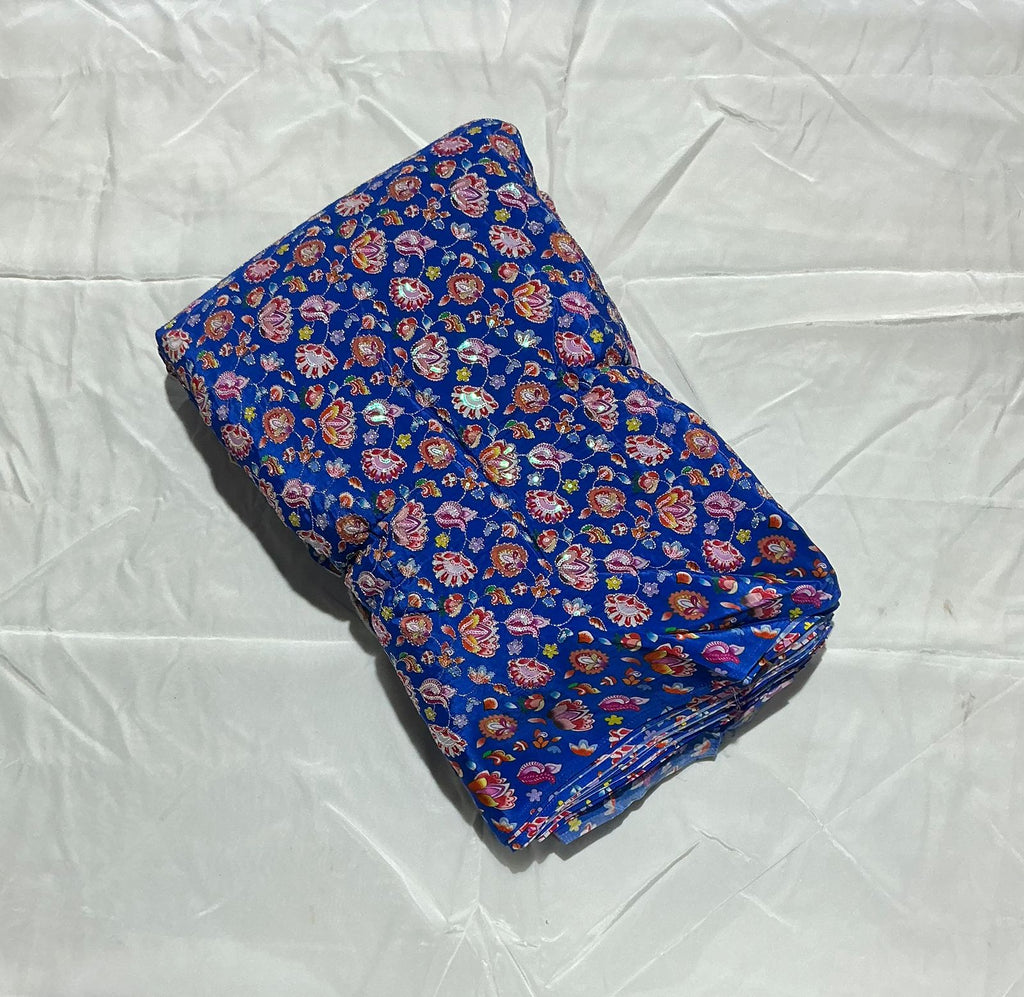 Small Floral embroidery worked position printed natural crepe fabric 5 color set