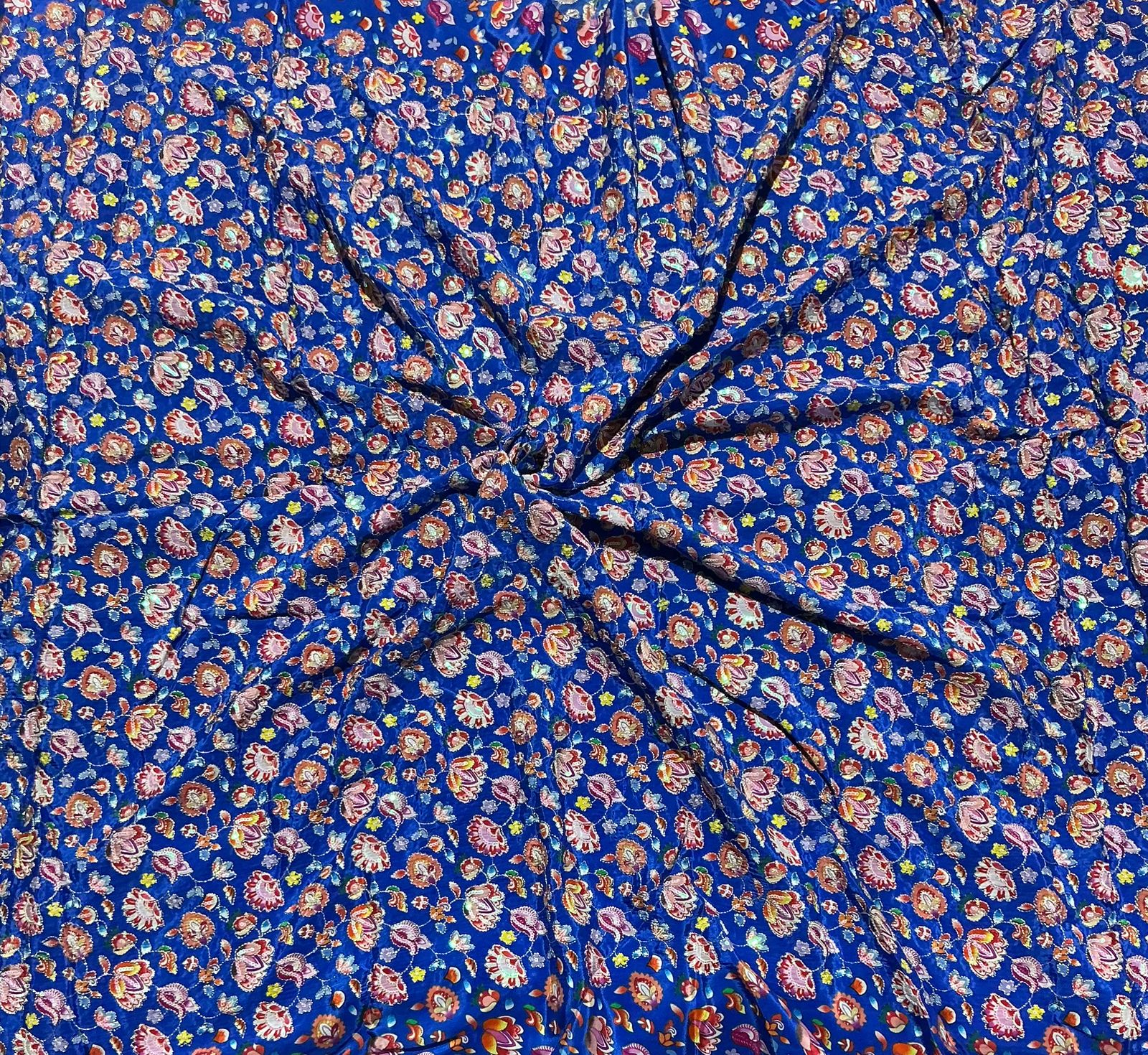 Small Floral embroidery worked position printed natural crepe fabric 5 color set