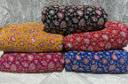 Small Floral embroidery worked position printed natural crepe fabric 5 color set