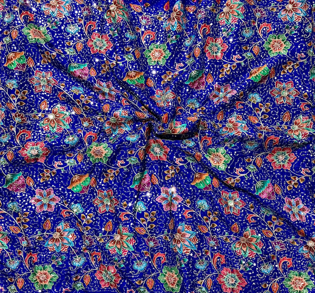 Multi Sequins With Zari Position Print On Pure Crepe Fabric
