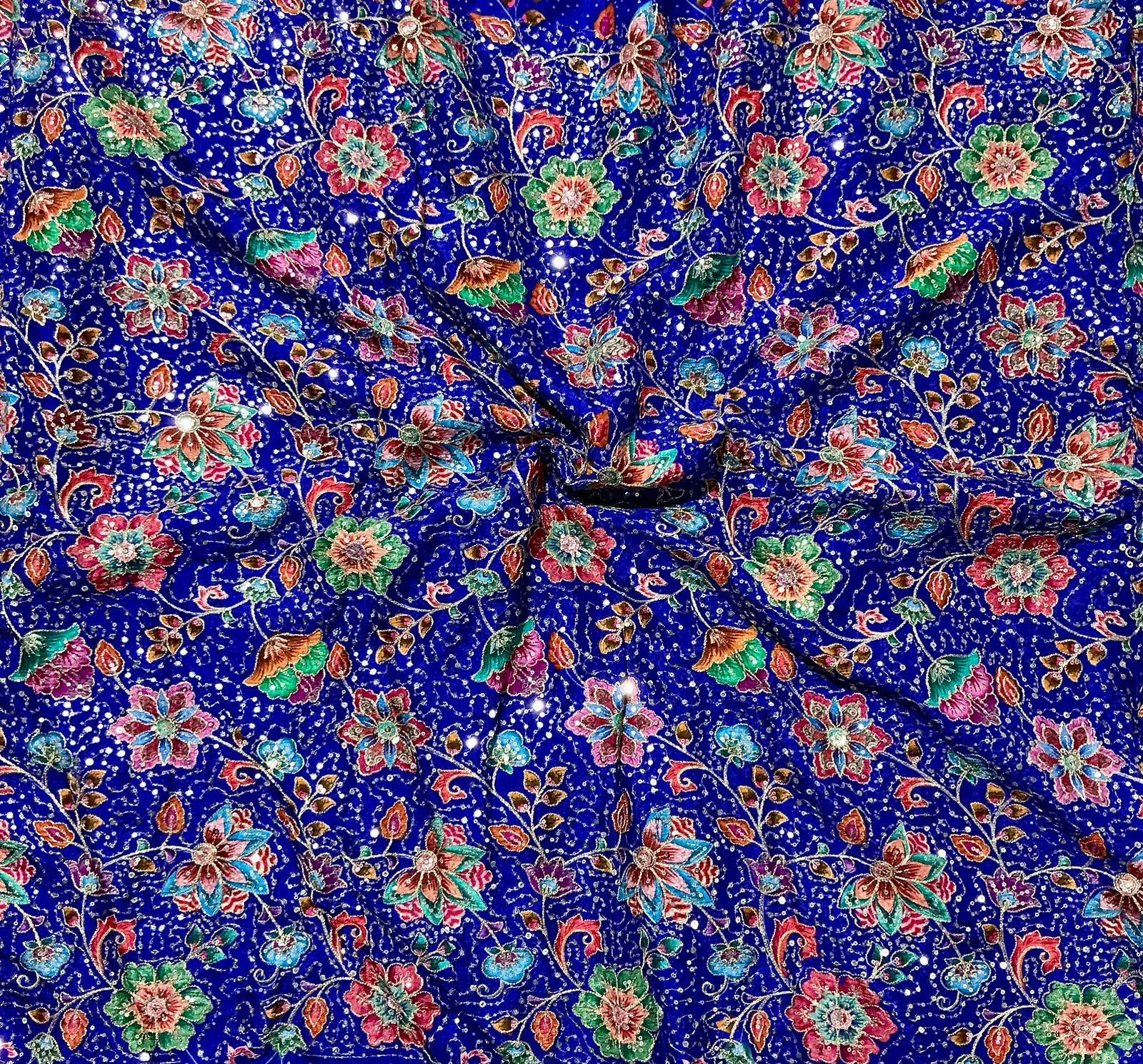 Multi Sequins With Zari Position Print On Pure Crepe Fabric