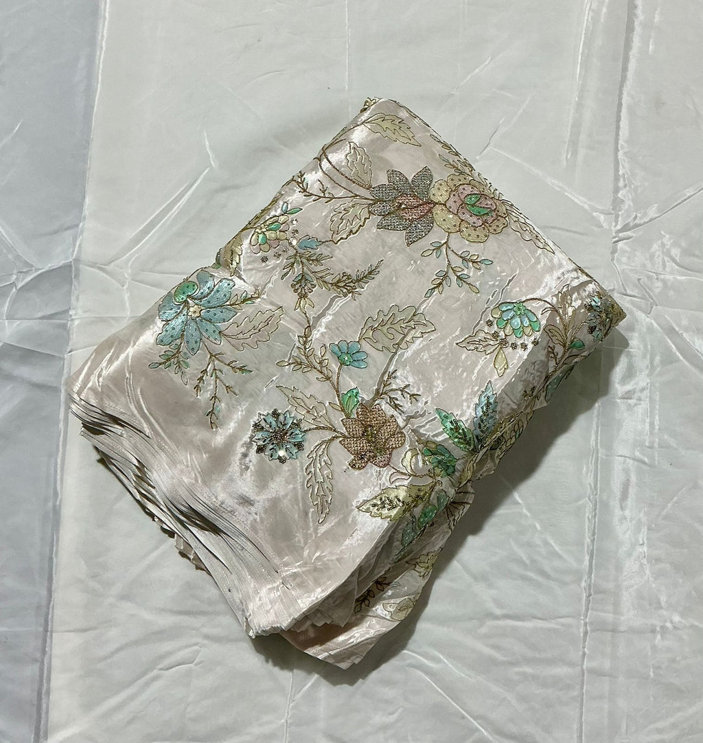 Floral Positional Print Zari Sequins Embroidered Crepe Fabric