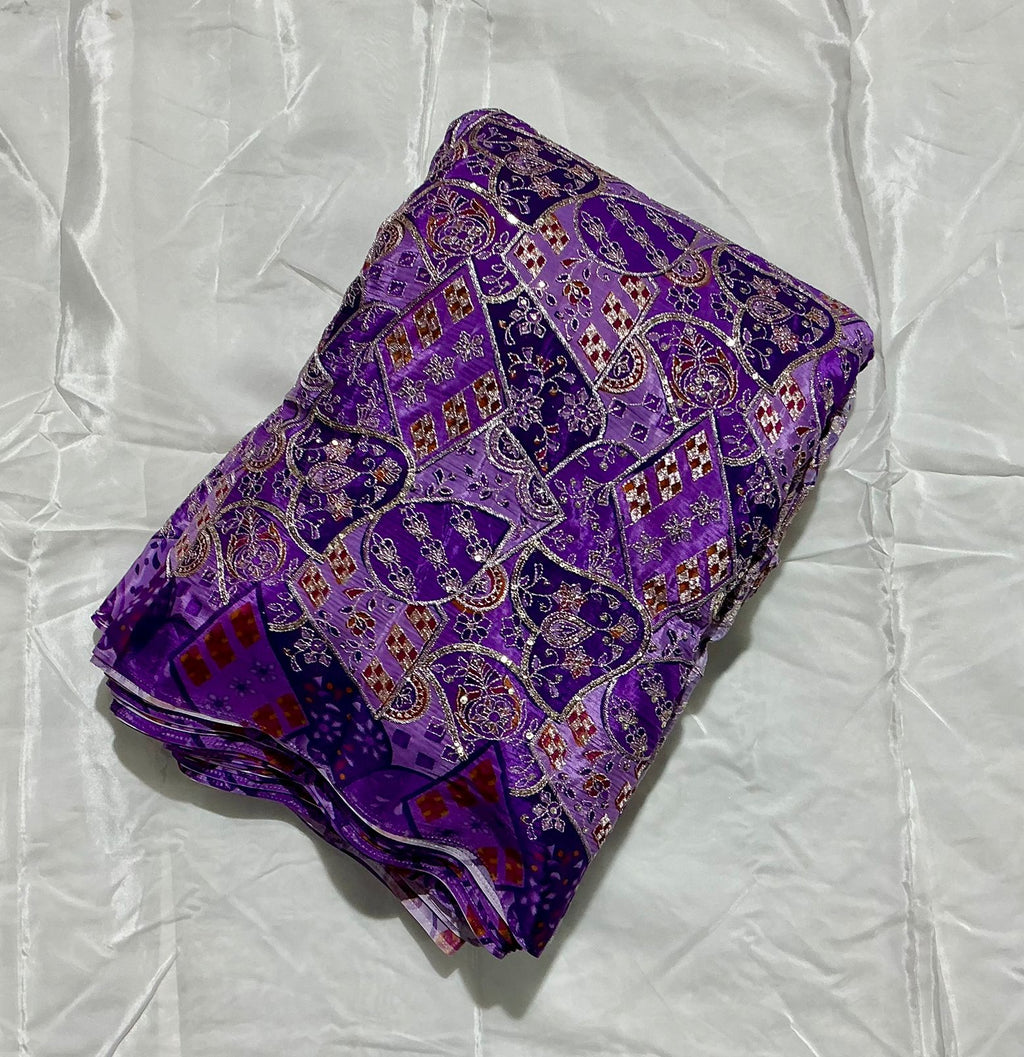 Multi Heavy Zari embroidery worked position print fabric