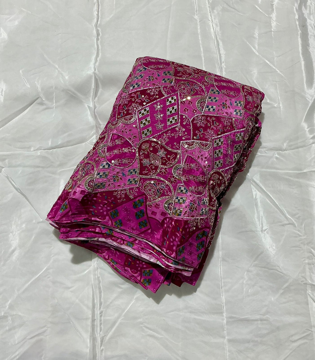 Multi Heavy Zari embroidery worked position print fabric