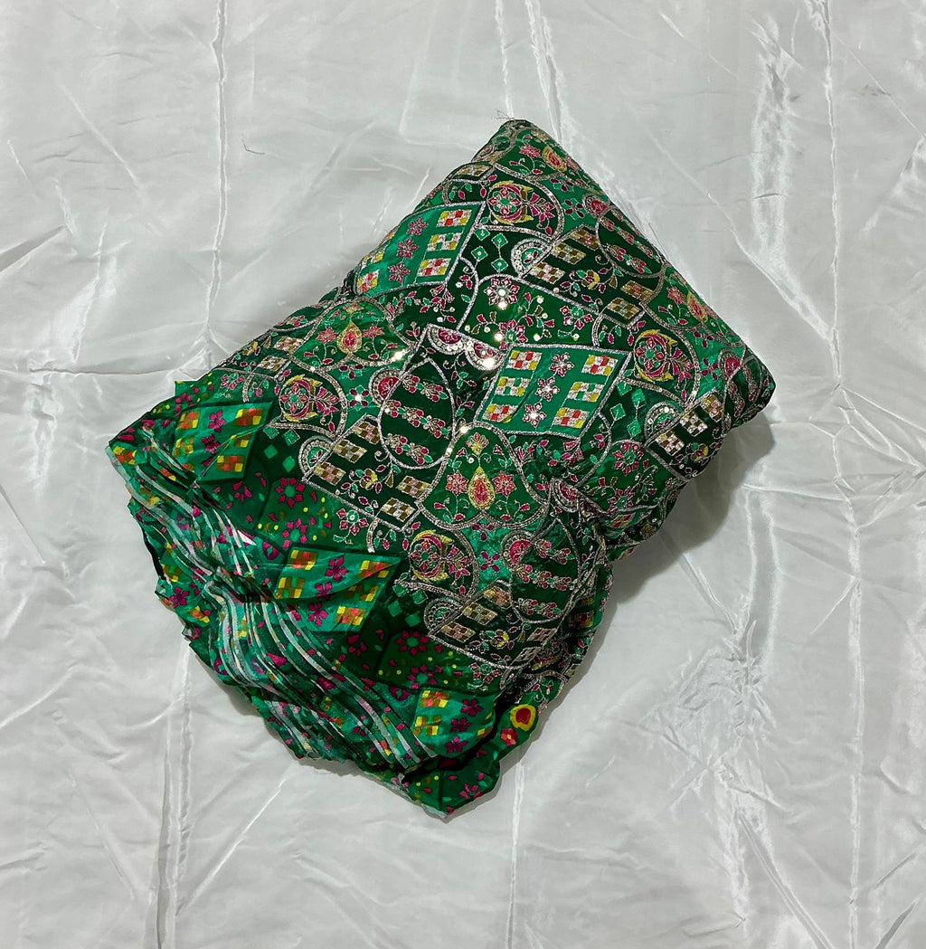 Multi Heavy Zari embroidery worked position print fabric