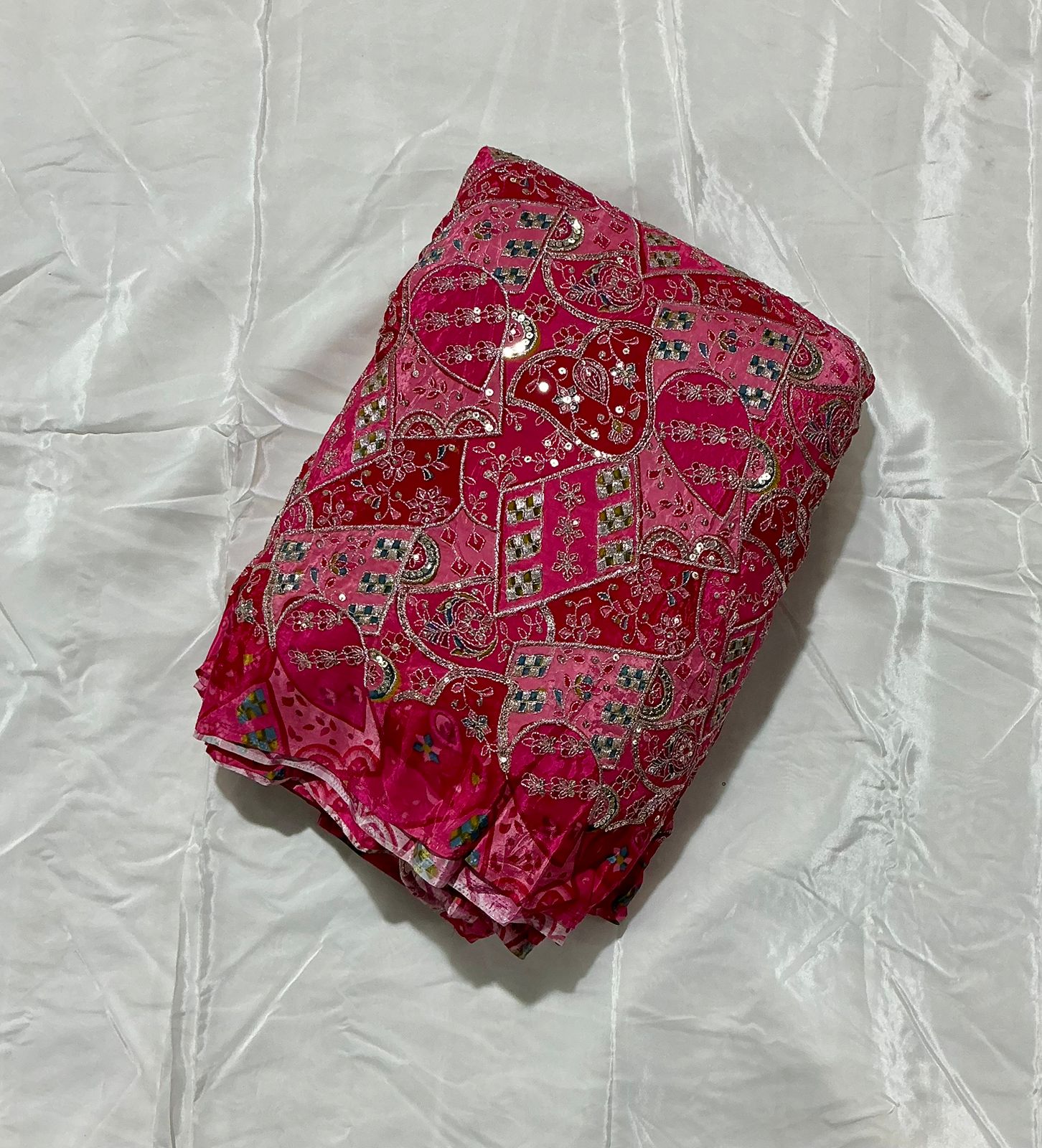 Multi Heavy Zari embroidery worked position print fabric