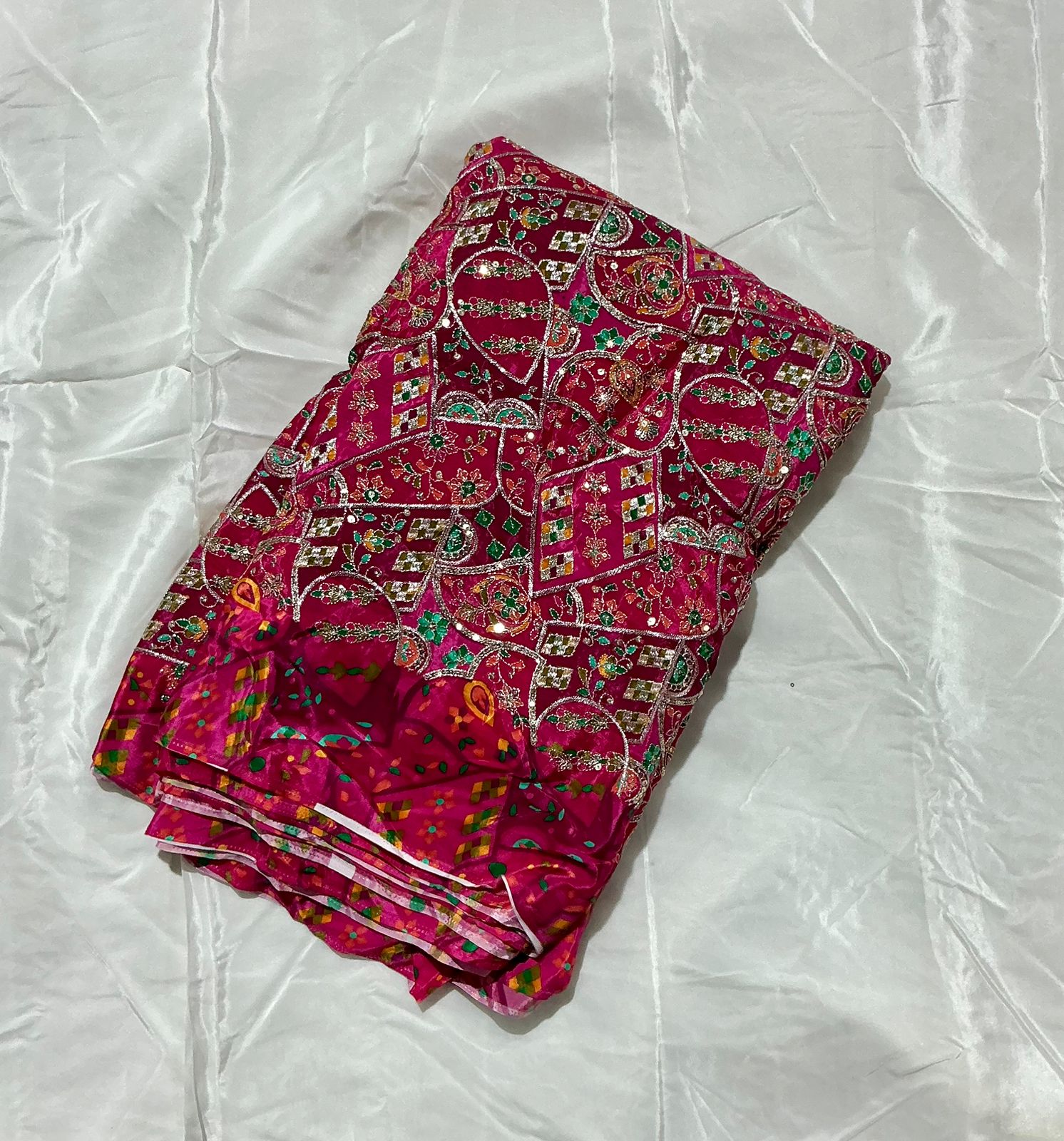Multi Heavy Zari embroidery worked position print fabric