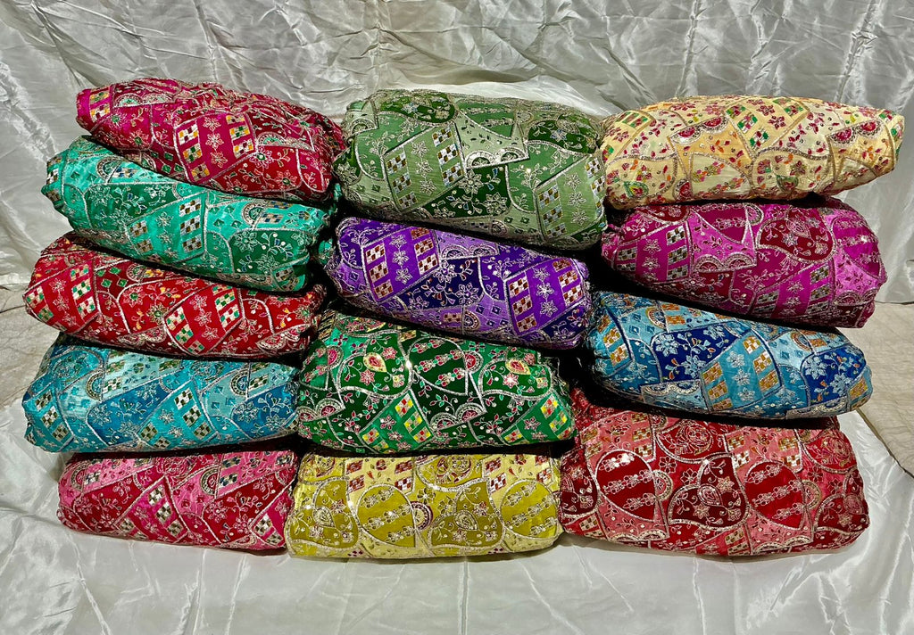 Multi Heavy Zari embroidery worked position print fabric