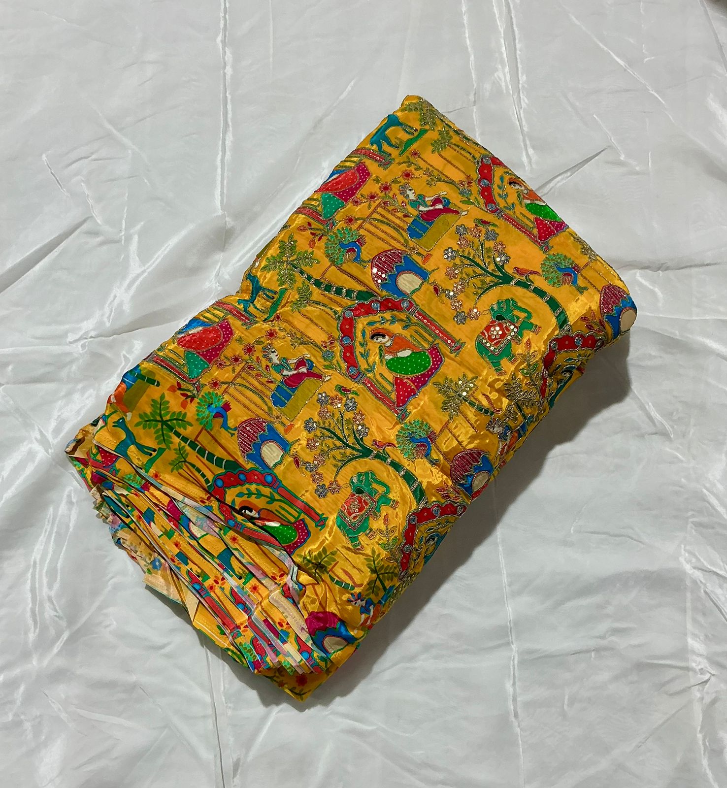 Positional Print Zari Sequins Embroidered Crepe Fabric 44 Width