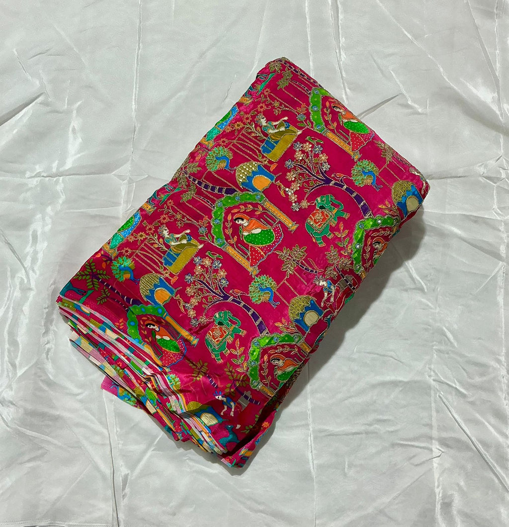 Positional Print Zari Sequins Embroidered Crepe Fabric 44 Width