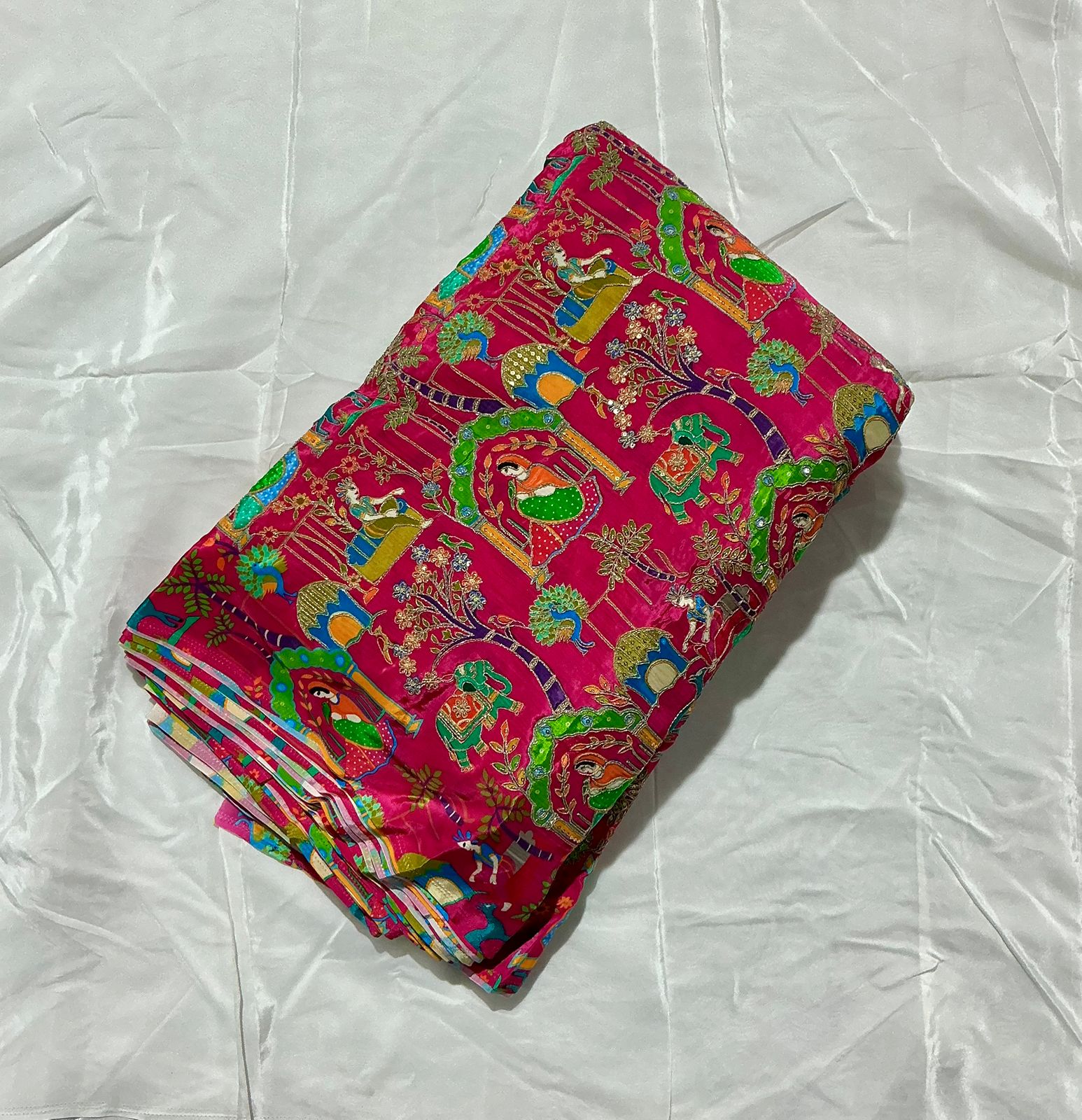 Positional Print Zari Sequins Embroidered Crepe Fabric 44 Width