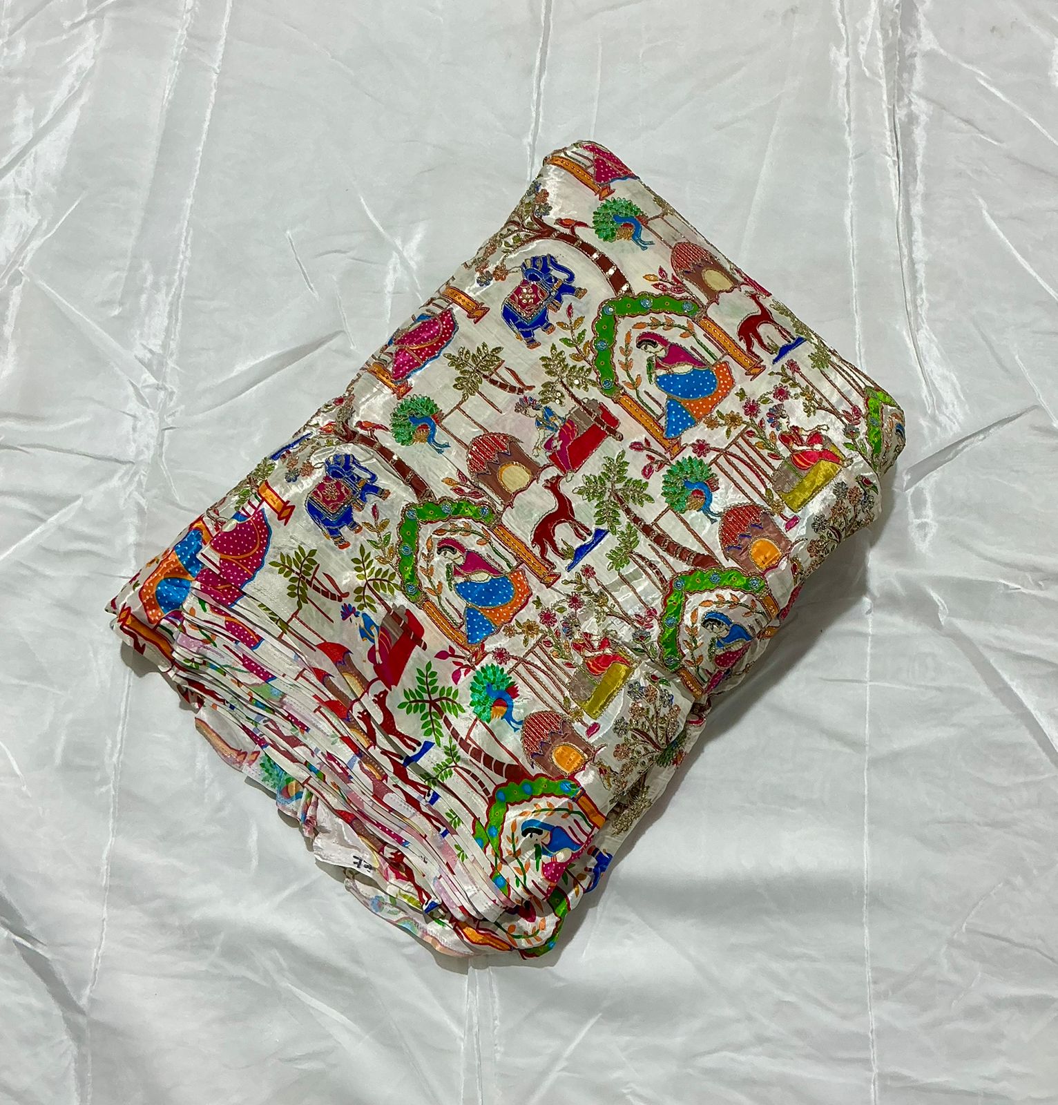 Positional Print Zari Sequins Embroidered Crepe Fabric 44 Width