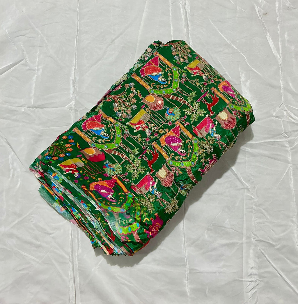 Positional Print Zari Sequins Embroidered Crepe Fabric 44 Width