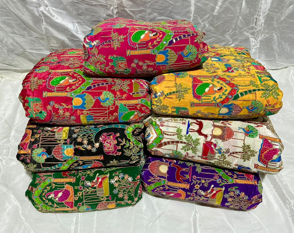 Positional Print Zari Sequins Embroidered Crepe Fabric 44 Width